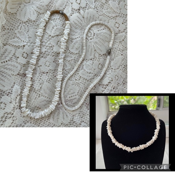 Vintage Jewelry - Set of three Y2k vintage white Puka seashell bead choker necklace MermaidCore